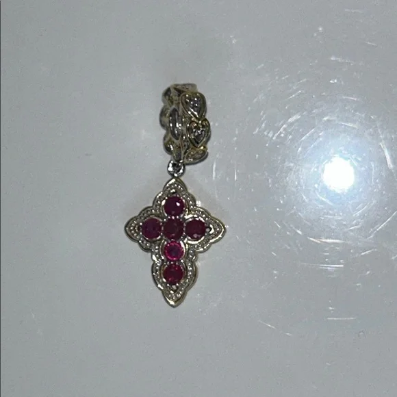 NWOT Gems En Vogue Sterling Silver Genuine Ruby 14 Gold Accent Cross Charm Boho - Picture 3 of 7